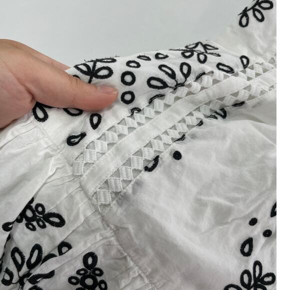 Marissa‎ Webb Dress Womens 4 White Black Eyelet Embroidered Midi Ruffle Cotton - Picture 11 of 12